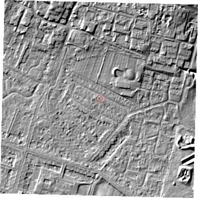 Shaded relief map of the ground around HU80NL, computed from Environment Agency LiDAR. The ground here sits at about 3 m above sea level and falls 10 m across the surrounding 800 m. Surface water reaching this point runs off ground lying to the north-north-east, 6.3 m higher.