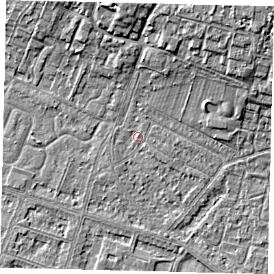 Shaded relief map of the ground around HU80NN, computed from Environment Agency LiDAR. The ground here sits at about 2 m above sea level and falls 10 m across the surrounding 800 m. Surface water reaching this point runs off ground lying to the north-north-east, 7.6 m higher.
