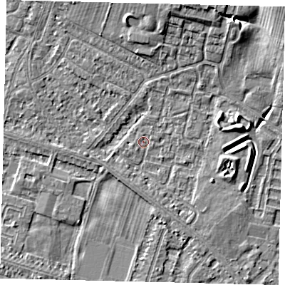 Shaded relief map of the ground around HU80QE, computed from Environment Agency LiDAR. The ground here sits at about 2 m above sea level and falls 9 m across the surrounding 800 m. Surface water reaching this point runs off ground lying to the east, 3.7 m higher.