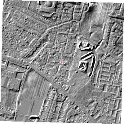 Shaded relief map of the ground around HU80QH, computed from Environment Agency LiDAR. The ground here sits at about 2 m above sea level and falls 10 m across the surrounding 800 m. Surface water reaching this point runs off ground lying to the east-north-east, 3.4 m higher.