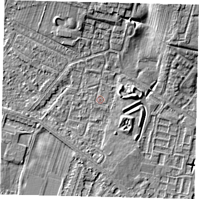 Shaded relief map of the ground around HU80QJ, computed from Environment Agency LiDAR. The ground here sits at about 2 m above sea level and falls 11 m across the surrounding 800 m. Surface water reaching this point runs off ground lying to the north, 0.6 m higher.