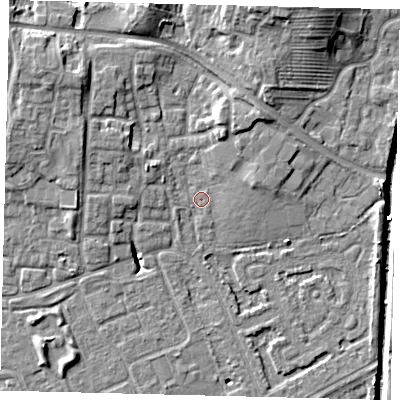 Shaded relief map of the ground around HU80RW, computed from Environment Agency LiDAR. The ground here sits at about 2 m above sea level and falls 12 m across the surrounding 800 m. Surface water reaching this point runs off ground lying to the north-north-east, 7.6 m higher.