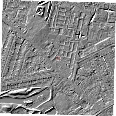 Shaded relief map of the ground around HU80SJ, computed from Environment Agency LiDAR. The ground here sits at about 2 m above sea level and falls 5 m across the surrounding 800 m. Surface water reaching this point runs off ground lying to the south-south-east, 1.3 m higher.