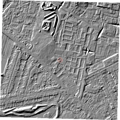 Shaded relief map of the ground around HU80SL, computed from Environment Agency LiDAR. The ground here sits at about 2 m above sea level and falls 7 m across the surrounding 800 m. Surface water reaching this point runs off ground lying to the west-north-west, 1.5 m higher.