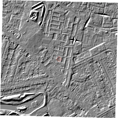 Shaded relief map of the ground around HU80SN, computed from Environment Agency LiDAR. The ground here sits at about 2 m above sea level and falls 5 m across the surrounding 800 m. Surface water reaching this point runs off ground lying to the south-south-east, 1.3 m higher.