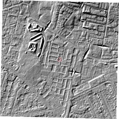 Shaded relief map of the ground around HU80SR, computed from Environment Agency LiDAR. The ground here sits at about 2 m above sea level and falls 10 m across the surrounding 800 m. Surface water reaching this point runs off ground lying to the north-north-east, 8.7 m higher.