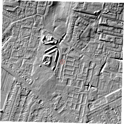Shaded relief map of the ground around HU80ST, computed from Environment Agency LiDAR. The ground here sits at about 2 m above sea level and falls 11 m across the surrounding 800 m. Surface water reaching this point runs off ground lying to the north-north-east, 9.3 m higher.