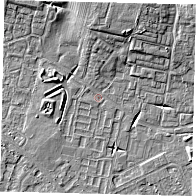 Shaded relief map of the ground around HU80SU, computed from Environment Agency LiDAR. The ground here sits at about 2 m above sea level and falls 11 m across the surrounding 800 m. Surface water reaching this point runs off ground lying to the north, 7.0 m higher.