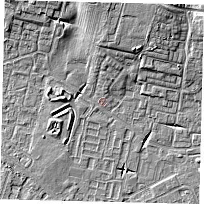 Shaded relief map of the ground around HU80TB, computed from Environment Agency LiDAR. The ground here sits at about 3 m above sea level and falls 12 m across the surrounding 800 m. Surface water reaching this point runs off ground lying to the north-north-east, 1.3 m higher.