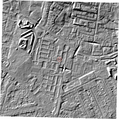 Shaded relief map of the ground around HU80TT, computed from Environment Agency LiDAR. The ground here sits at about 2 m above sea level and falls 9 m across the surrounding 800 m. Surface water reaching this point runs off ground lying to the north, 8.0 m higher.