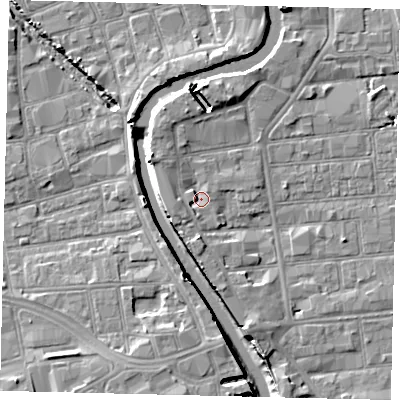 Shaded relief map of the ground around HU87AJ, computed from Environment Agency LiDAR. The ground here sits at about 3 m above sea level and falls 8 m across the surrounding 800 m. Surface water reaching this point runs off ground lying to the south-west, 1.7 m higher.