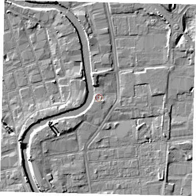 Shaded relief map of the ground around HU87AU, computed from Environment Agency LiDAR. The ground here sits at about 3 m above sea level and falls 8 m across the surrounding 800 m. Surface water reaching this point runs off ground lying to the south-south-east, 1.3 m higher.