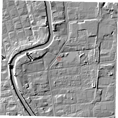 Shaded relief map of the ground around HU87BD, computed from Environment Agency LiDAR. The ground here sits at about 3 m above sea level and falls 7 m across the surrounding 800 m. Surface water reaching this point runs off ground lying to the west-south-west, 4.7 m higher.