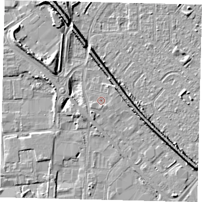 Shaded relief map of the ground around HU87DA, computed from Environment Agency LiDAR. The ground here sits at about 3 m above sea level and falls 9 m across the surrounding 800 m. Surface water reaching this point runs off ground lying to the south-south-east, 0.7 m higher.