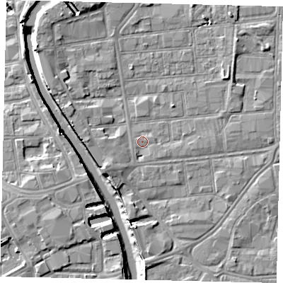 Shaded relief map of the ground around HU87EN, computed from Environment Agency LiDAR. The ground here sits at about 3 m above sea level and falls 8 m across the surrounding 800 m. Surface water reaching this point runs off ground lying to the south-south-west, 1.1 m higher.