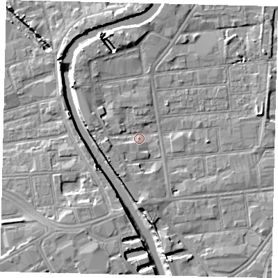 Shaded relief map of the ground around HU87EY, computed from Environment Agency LiDAR. The ground here sits at about 3 m above sea level and falls 8 m across the surrounding 800 m. Surface water reaching this point runs off ground lying to the south, 4.1 m higher.