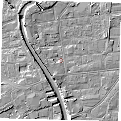 Shaded relief map of the ground around HU87HA, computed from Environment Agency LiDAR. The ground here sits at about 3 m above sea level and falls 8 m across the surrounding 800 m. Surface water reaching this point runs off ground lying to the south-south-west, 3.9 m higher.