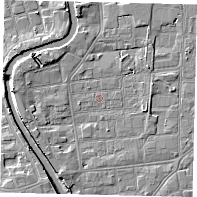 Shaded relief map of the ground around HU87HJ, computed from Environment Agency LiDAR. The ground here sits at about 2 m above sea level and falls 8 m across the surrounding 800 m. Surface water reaching this point runs off ground lying to the south-south-west, 4.5 m higher.