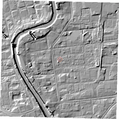 Shaded relief map of the ground around HU87HQ, computed from Environment Agency LiDAR. The ground here sits at about 3 m above sea level and falls 8 m across the surrounding 800 m. Surface water reaching this point runs off ground lying to the south-south-west, 4.5 m higher.