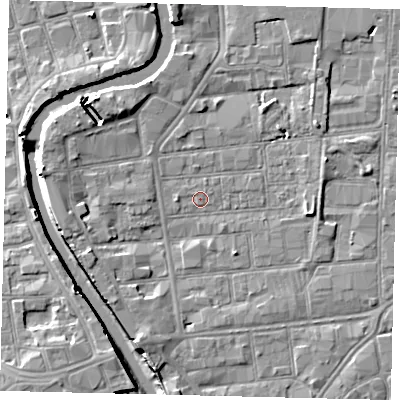 Shaded relief map of the ground around HU87HZ, computed from Environment Agency LiDAR. The ground here sits at about 3 m above sea level and falls 8 m across the surrounding 800 m. Surface water reaching this point runs off ground lying to the south-south-west, 4.1 m higher.
