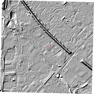 Shaded relief map of the ground around HU87QF, computed from Environment Agency LiDAR. The ground here sits at about 3 m above sea level and falls 8 m across the surrounding 800 m. Surface water reaching this point runs off ground lying to the south-south-east, 2.2 m higher.