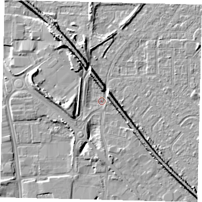 Shaded relief map of the ground around HU87RS, computed from Environment Agency LiDAR. The ground here sits at about 2 m above sea level and falls 9 m across the surrounding 800 m. Surface water reaching this point runs off ground lying to the north-north-west, 8.7 m higher.
