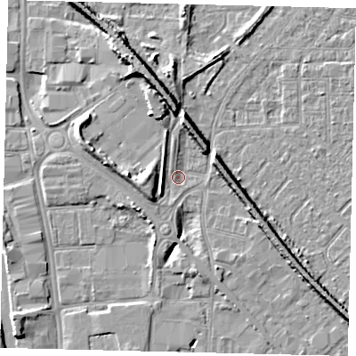 Shaded relief map of the ground around HU87RX, computed from Environment Agency LiDAR. The ground here sits at about 2 m above sea level and falls 9 m across the surrounding 800 m. Surface water reaching this point runs off ground lying to the north-north-east, 6.9 m higher.