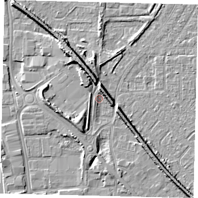 Shaded relief map of the ground around HU87RY, computed from Environment Agency LiDAR. The ground here sits at about 3 m above sea level and falls 9 m across the surrounding 800 m. Surface water reaching this point runs off ground lying to the north-north-east, 6.8 m higher.