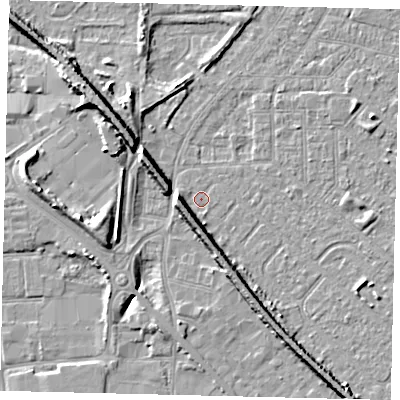 Shaded relief map of the ground around HU87SB, computed from Environment Agency LiDAR. The ground here sits at about 2 m above sea level and falls 9 m across the surrounding 800 m. Surface water reaching this point runs off ground lying to the west-south-west, 5.8 m higher.