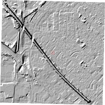 Shaded relief map of the ground around HU87SE, computed from Environment Agency LiDAR. The ground here sits at about 2 m above sea level and falls 9 m across the surrounding 800 m. Surface water reaching this point runs off ground lying to the south-east, 5.9 m higher.