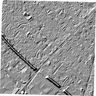 Shaded relief map of the ground around HU87ST, computed from Environment Agency LiDAR. The ground here sits at about 2 m above sea level and falls 7 m across the surrounding 800 m. Surface water reaching this point runs off ground lying to the north-north-west, 0.6 m higher.