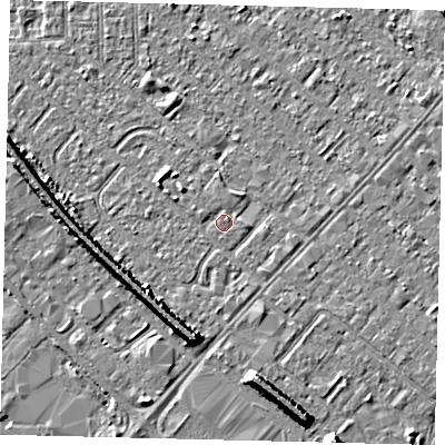 Shaded relief map of the ground around HU87SX, computed from Environment Agency LiDAR. The ground here sits at about 2 m above sea level and falls 7 m across the surrounding 800 m. Surface water reaching this point runs off ground lying to the west-north-west, 0.6 m higher.