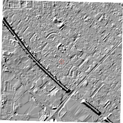 Shaded relief map of the ground around HU87SY, computed from Environment Agency LiDAR. The ground here sits at about 2 m above sea level and falls 7 m across the surrounding 800 m. Surface water reaching this point runs off ground lying to the north-west, 0.5 m higher.