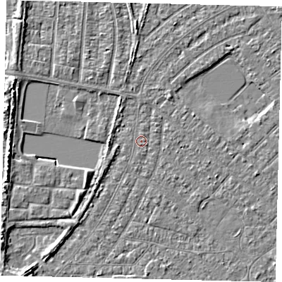Shaded relief map of the ground around HU87TN, computed from Environment Agency LiDAR. The ground here sits at about 2 m above sea level and falls 5 m across the surrounding 800 m. Surface water reaching this point runs off ground lying to the south, 0.5 m higher.