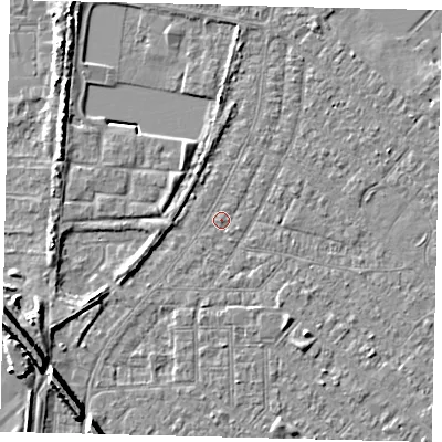 Shaded relief map of the ground around HU87TW, computed from Environment Agency LiDAR. The ground here sits at about 2 m above sea level and falls 9 m across the surrounding 800 m. The ground contributing surface water to this point lies to the north-north-east.