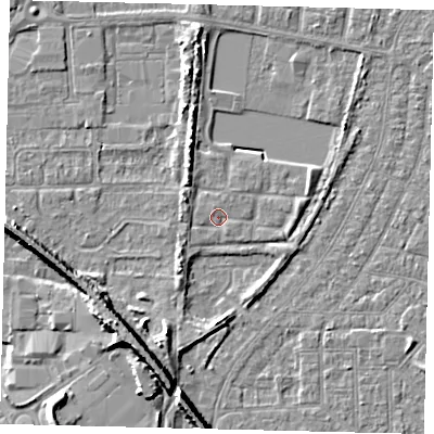 Shaded relief map of the ground around HU88AJ, computed from Environment Agency LiDAR. The ground here sits at about 2 m above sea level and falls 9 m across the surrounding 800 m. Surface water reaching this point runs off ground lying to the west-north-west, 1.3 m higher.