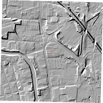Shaded relief map of the ground around HU88AP, computed from Environment Agency LiDAR. The ground here sits at about 3 m above sea level and falls 9 m across the surrounding 800 m. Surface water reaching this point runs off ground lying to the north-east, 0.8 m higher.