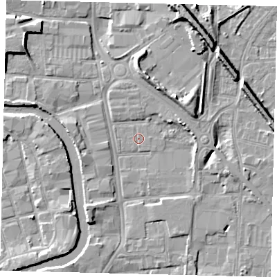 Shaded relief map of the ground around HU88AQ, computed from Environment Agency LiDAR. The ground here sits at about 2 m above sea level and falls 9 m across the surrounding 800 m. Surface water reaching this point runs off ground lying to the south-west, 3.7 m higher.