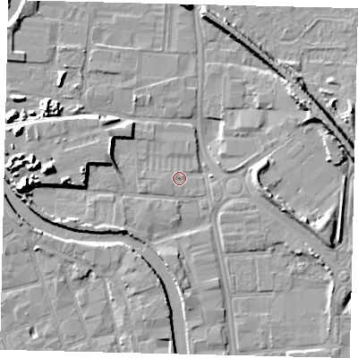 Shaded relief map of the ground around HU88BQ, computed from Environment Agency LiDAR. The ground here sits at about 3 m above sea level and falls 11 m across the surrounding 800 m. Surface water reaching this point runs off ground lying to the west-south-west, 1.3 m higher.