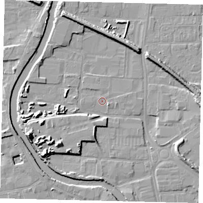 Shaded relief map of the ground around HU88BT, computed from Environment Agency LiDAR. The ground here sits at about 3 m above sea level and falls 12 m across the surrounding 800 m. Surface water reaching this point runs off ground lying to the north-north-west, 0.9 m higher.