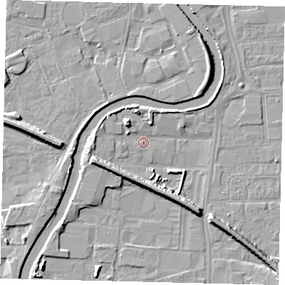 Shaded relief map of the ground around HU88DN, computed from Environment Agency LiDAR. The ground here sits at about 3 m above sea level and falls 7 m across the surrounding 800 m. Surface water reaching this point runs off ground lying to the west-south-west, 7.0 m higher.