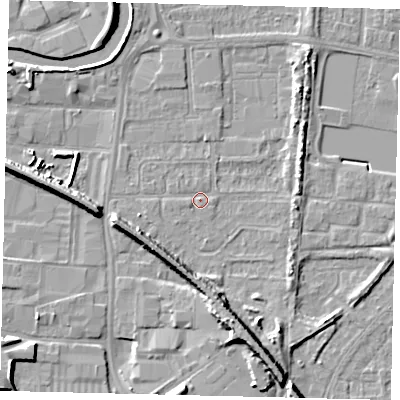 Shaded relief map of the ground around HU88DS, computed from Environment Agency LiDAR. The ground here sits at about 3 m above sea level and falls 9 m across the surrounding 800 m. Surface water reaching this point runs off ground lying to the south-south-east, 7.2 m higher.