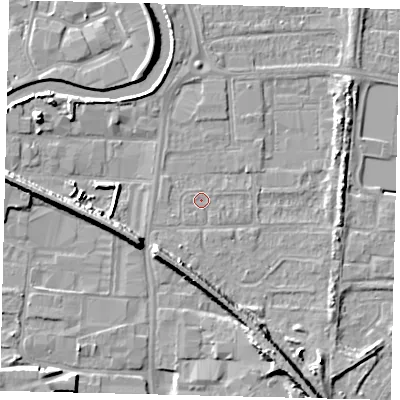 Shaded relief map of the ground around HU88DT, computed from Environment Agency LiDAR. The ground here sits at about 3 m above sea level and falls 9 m across the surrounding 800 m. Surface water reaching this point runs off ground lying to the south-south-east, 7.2 m higher.