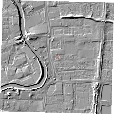 Shaded relief map of the ground around HU88EN, computed from Environment Agency LiDAR. The ground here sits at about 3 m above sea level and falls 7 m across the surrounding 800 m. Surface water reaching this point runs off ground lying to the north-north-west, 0.7 m higher.