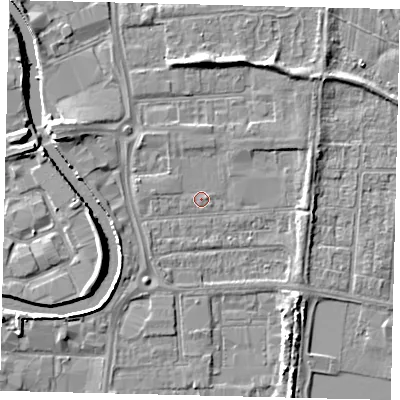 Shaded relief map of the ground around HU88EP, computed from Environment Agency LiDAR. The ground here sits at about 3 m above sea level and falls 5 m across the surrounding 800 m. Surface water reaching this point runs off ground lying to the west-south-west, 2.6 m higher.