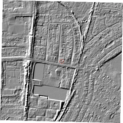 Shaded relief map of the ground around HU88HP, computed from Environment Agency LiDAR. The ground here sits at about 2 m above sea level and falls 5 m across the surrounding 800 m. Surface water reaching this point runs off ground lying to the north-north-east, 0.9 m higher.