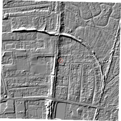 Shaded relief map of the ground around HU88HZ, computed from Environment Agency LiDAR. The ground here sits at about 2 m above sea level and falls 5 m across the surrounding 800 m. Surface water reaching this point runs off ground lying to the south-south-west, 2.4 m higher.