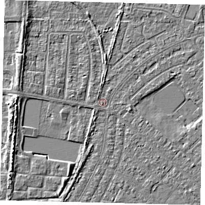 Shaded relief map of the ground around HU88JG, computed from Environment Agency LiDAR. The ground here sits at about 2 m above sea level and falls 5 m across the surrounding 800 m. Surface water reaching this point runs off ground lying to the north-west, 0.9 m higher.