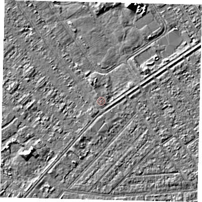 Shaded relief map of the ground around HU88JT, computed from Environment Agency LiDAR. The ground here sits at about 3 m above sea level and falls 6 m across the surrounding 800 m. Surface water reaching this point runs off ground lying to the south-south-west, 0.7 m higher.