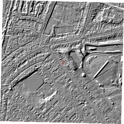 Shaded relief map of the ground around HU88LL, computed from Environment Agency LiDAR. The ground here sits at about 2 m above sea level and falls 3 m across the surrounding 800 m. Surface water reaching this point runs off ground lying to the east-south-east, 1.7 m higher.